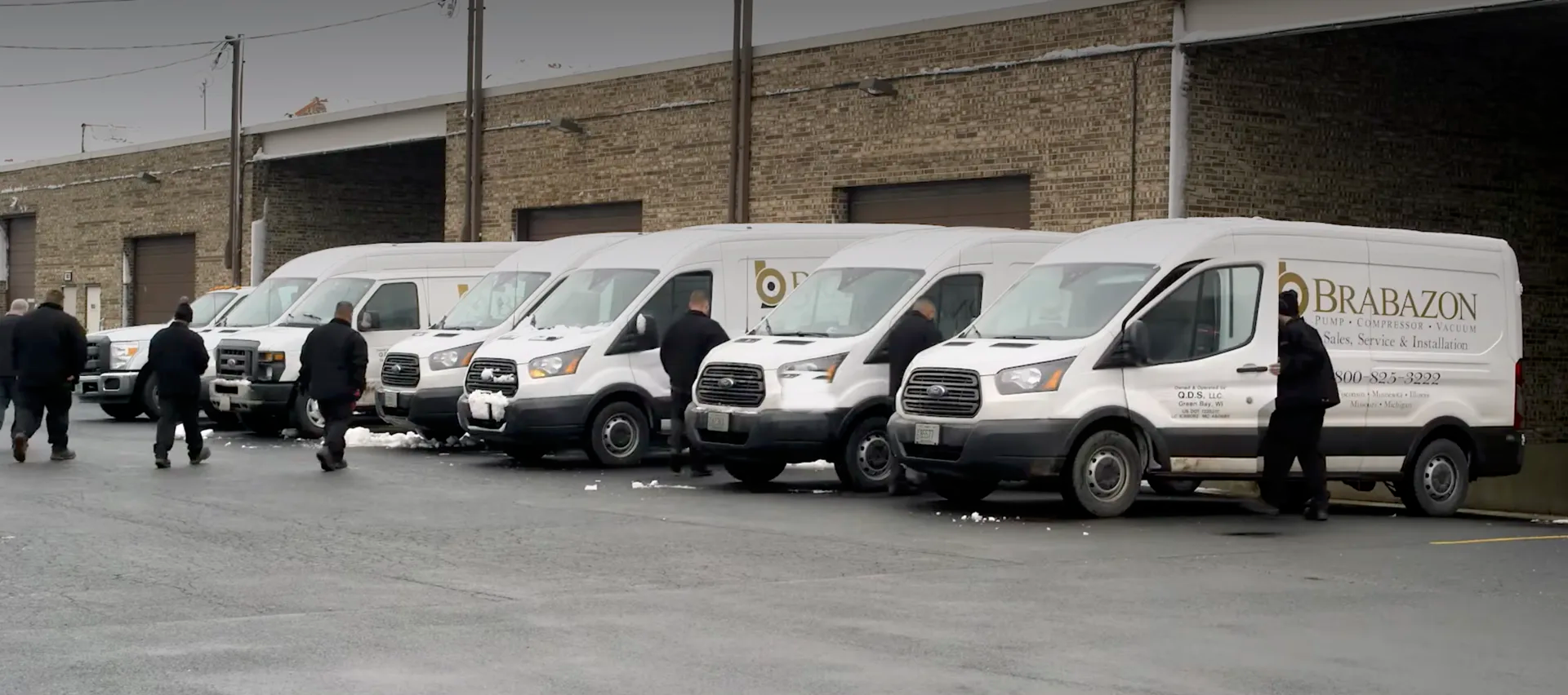 Brabazon service van fleet lined up outside the warehouse