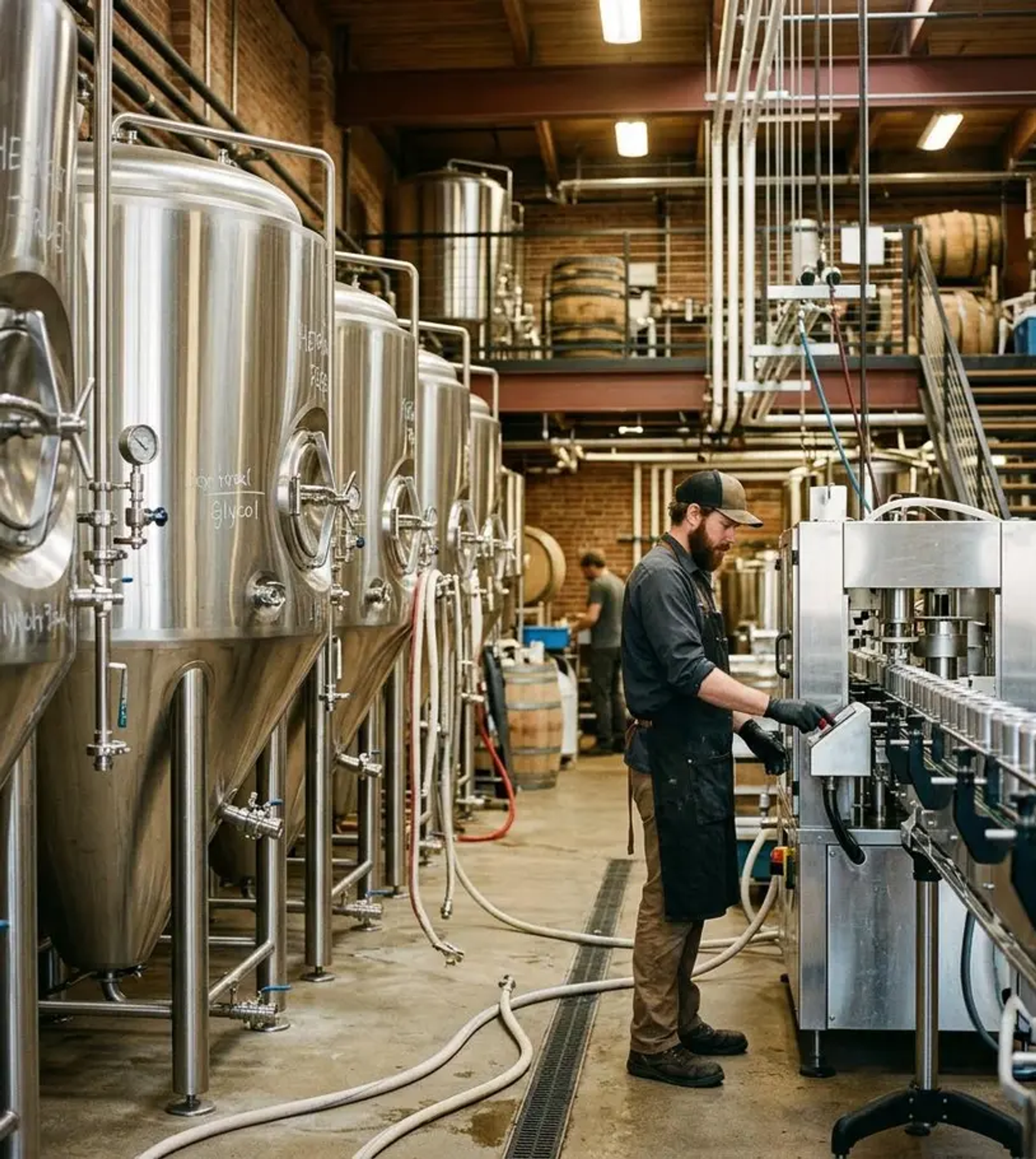 Brewery fermentation tanks and canning line supported by compressed air and nitrogen generation