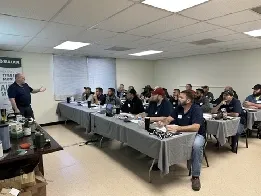 Attendees at a Brabazon maintenance training seminar in a classroom, listening to an instructor