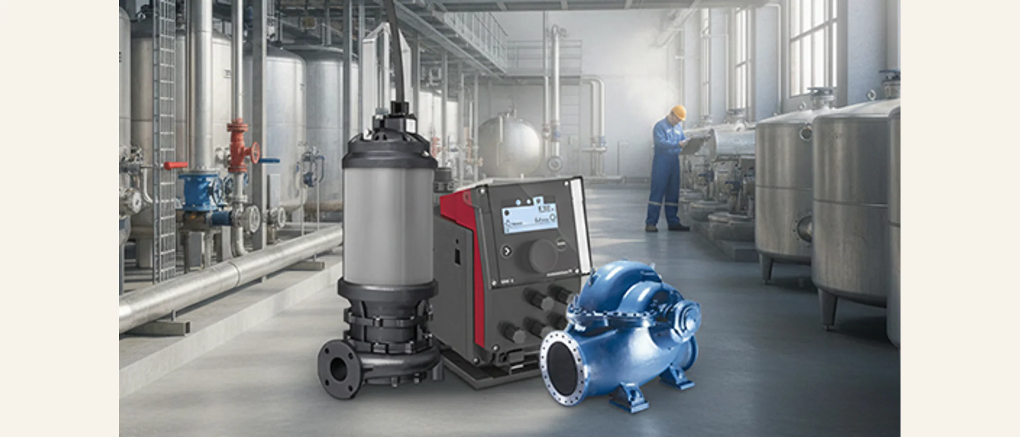 Industrial pump equipment and service work in a plant