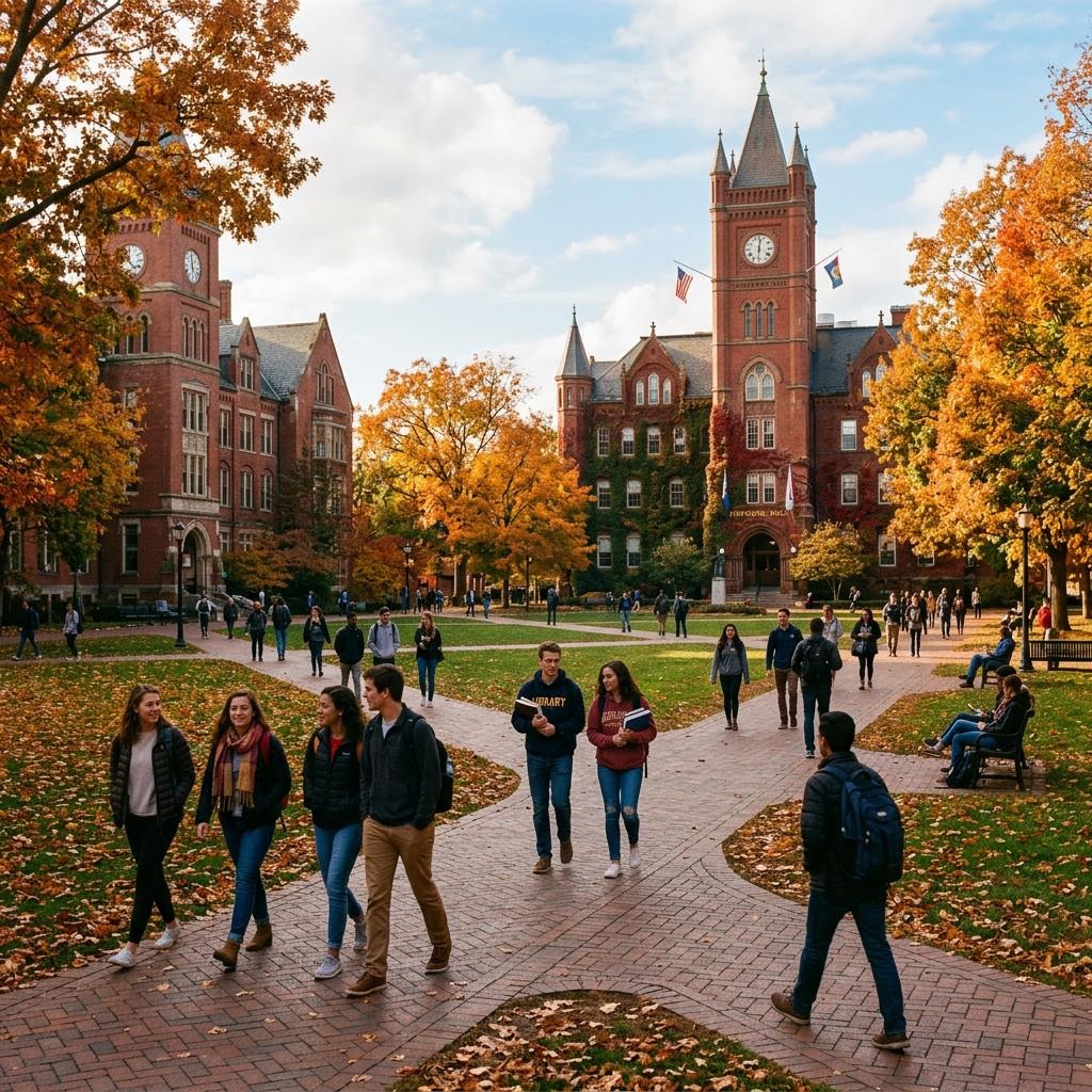 University campus quad in autumn
