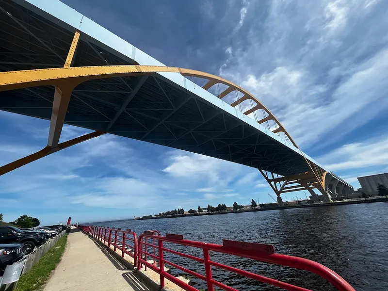 Hoan Bridge above the Milwaukee waterfront
