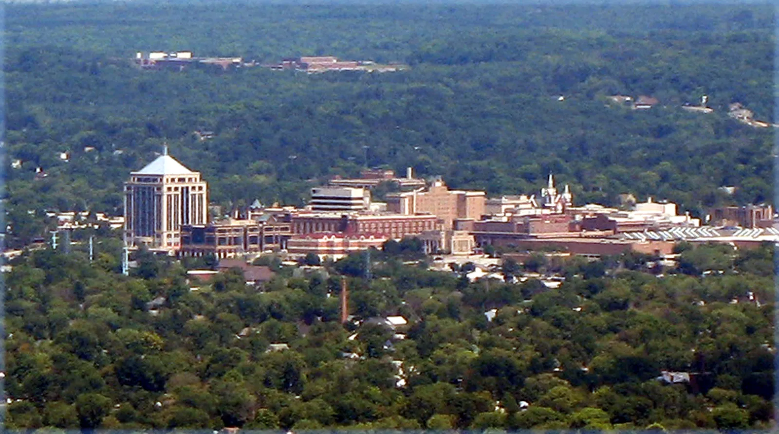 Downtown Wausau amid the wooded central Wisconsin landscape