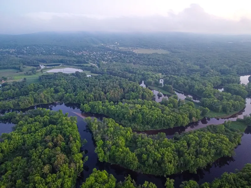 River and wooded landscape viewed from Rib Mountain near Wausau
