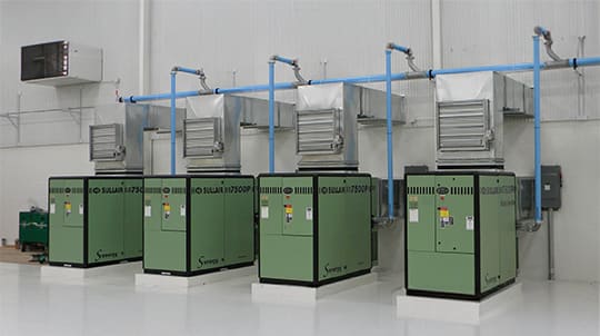 Sullair rotary screw air compressors and dryers installed as a complete plant air system